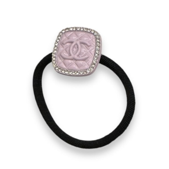 CHANEL Lilac/White Rhinestone Trim Quilted Square L.A.C Hair Tie - Picture 1 of 3